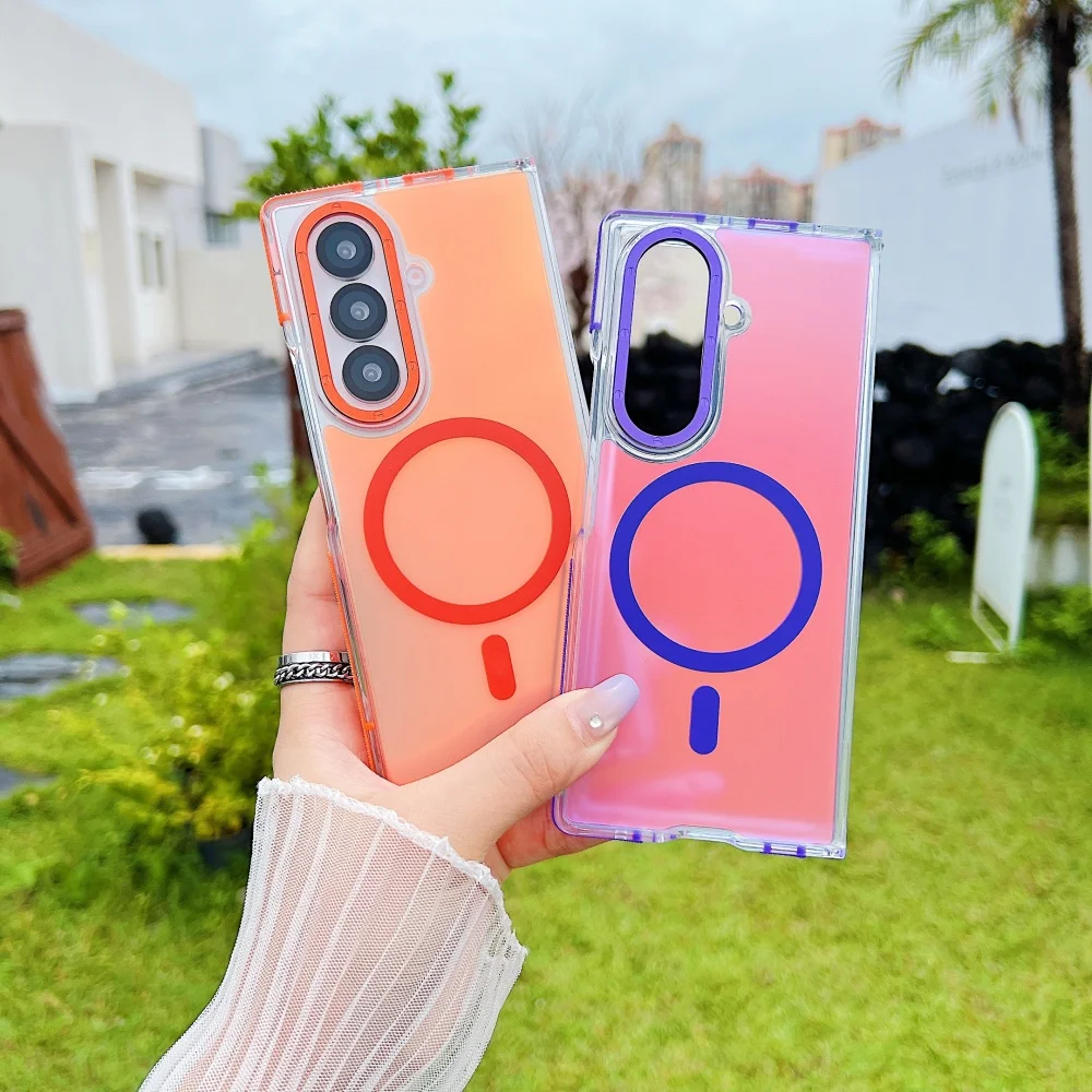 

For Samsung Z Fold 7 6 Dazzle Laser For Magsafe Wireless Charge Fold Phone Case Clear Anti Drop Lens Protection Shockproof Cover