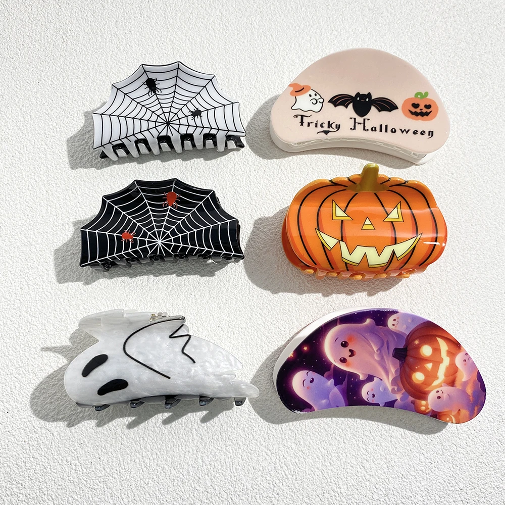 Creative Funny Halloween Festival Gifts Headwear New Pumpkin Ghost Spider Cat Printed Hair Clip Claw Accessories For Women Girls