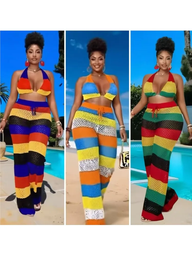 2025年女性用ビーチツーピースセットビキニカバーアップ水着トップスとハイウエストパンツセクシーレディース水着カバーアップ水着