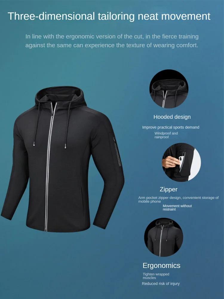 2-teiliges Trainings-Sport-Set für Herren, schnell trocknende Jacke und Hose, Fitness-Outfit mit Kapuze für aktive Kleidung – Detail 6