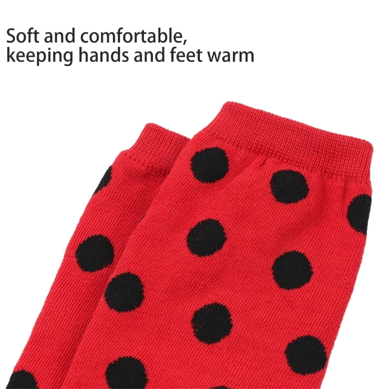 Adult Kids Insect Dots Patterned Fingerless Gloves and Over Knee Socks Set for Halloween Christmas Party Accessories