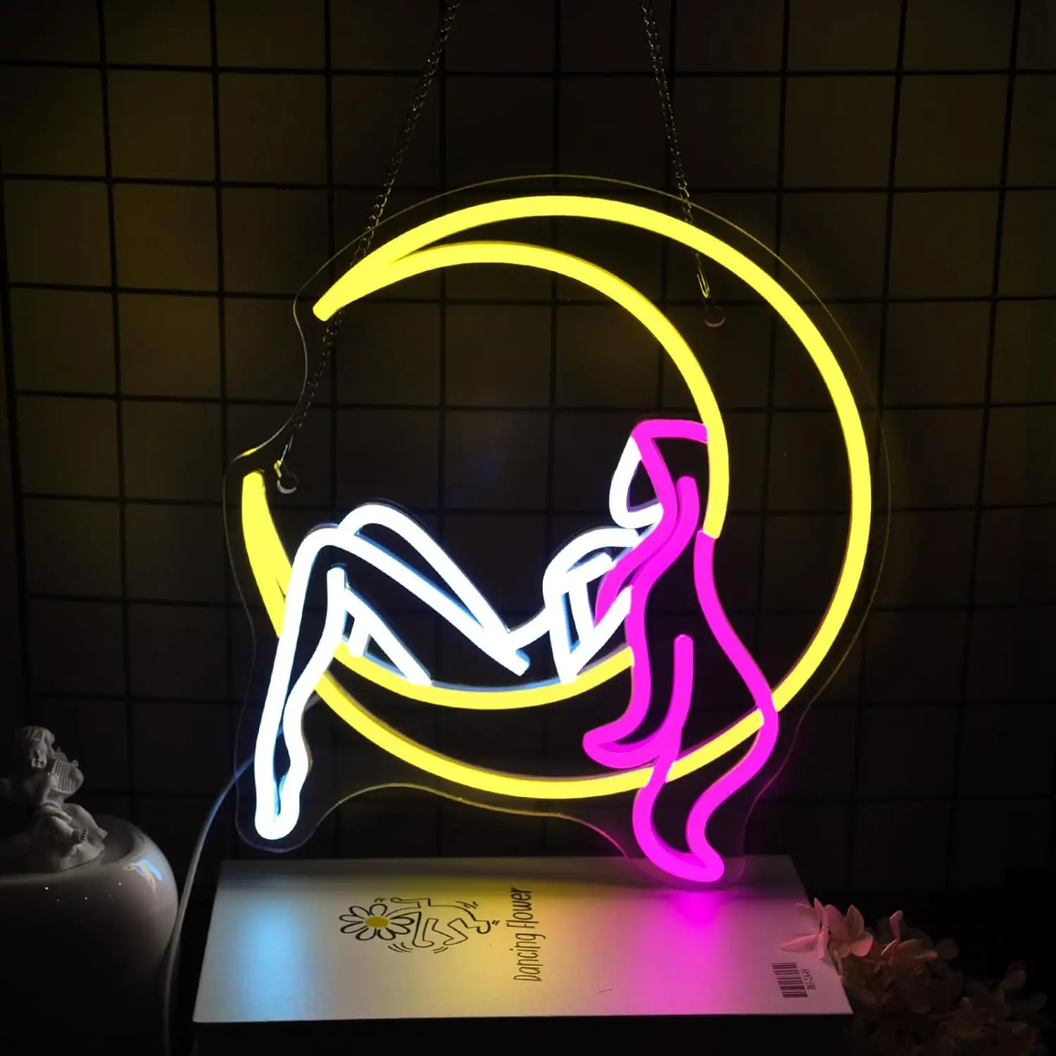 

Lady Moon Neon Sign USB Dimmable LED Neon Light for Bedroom Cafe Pub Club Man Cave Party Home Decoration Light Up Sign Gift