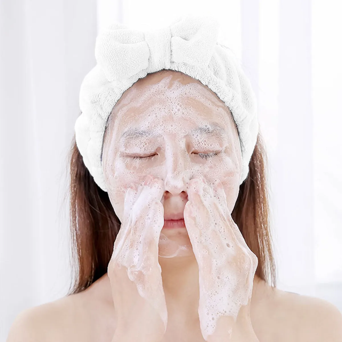 

3Pcs Bowtie Hairband Elastic Head Wrap Pink White Simple Refreshing Style for Makeup Sports