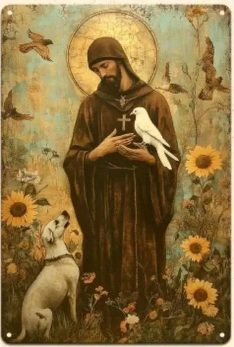 علامة معدنية من Saint St Francis Of Assisi Patron Saint of Animals مقاس 12 × 8 بوصة من الألومنيوم الجديد #1