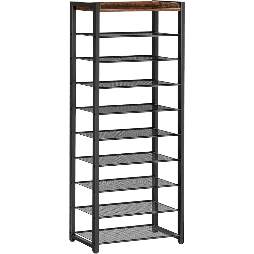 

10 Tier Shoe Rack Narrow Shoe Storage Organizer with 9 Metal Shelves, Stable and Sturdy, Hold 18-27 Pairs of Shoes, for Entryway