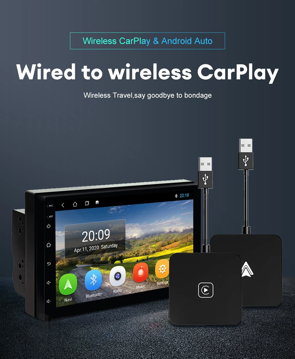 2024 New Carplay Mini Box Wired to Wireless Android Auto AI Box Car Smart Convert BT Wifi For Car Radio with Wired CarPlay ﻿