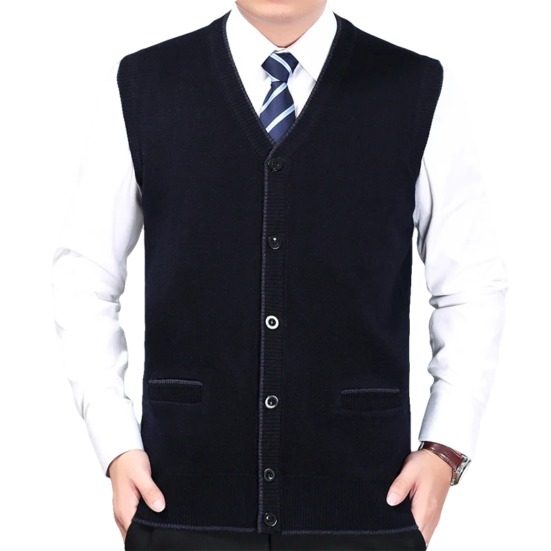 

Мужской вязаный жилет с V-образным вырезом для осени и зимы, деловой стиль, внутренняя одежда, модный дизайн, цветные вставки, приталенный крой, рабочая одежда