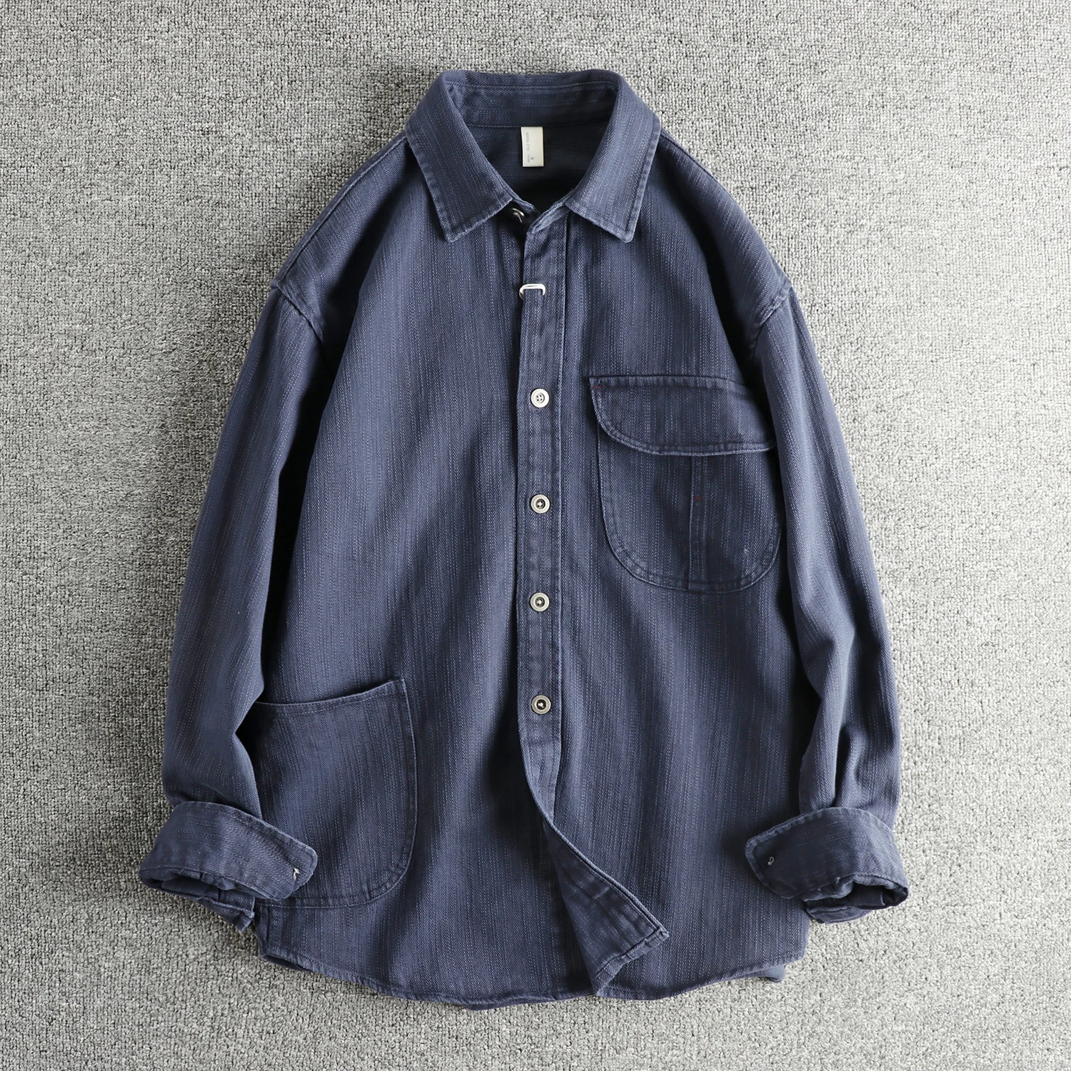 

Тканая американская ретро мужская рубашка с длинными рукавами, простая карманная рабочая универсальная рубашка-куртка