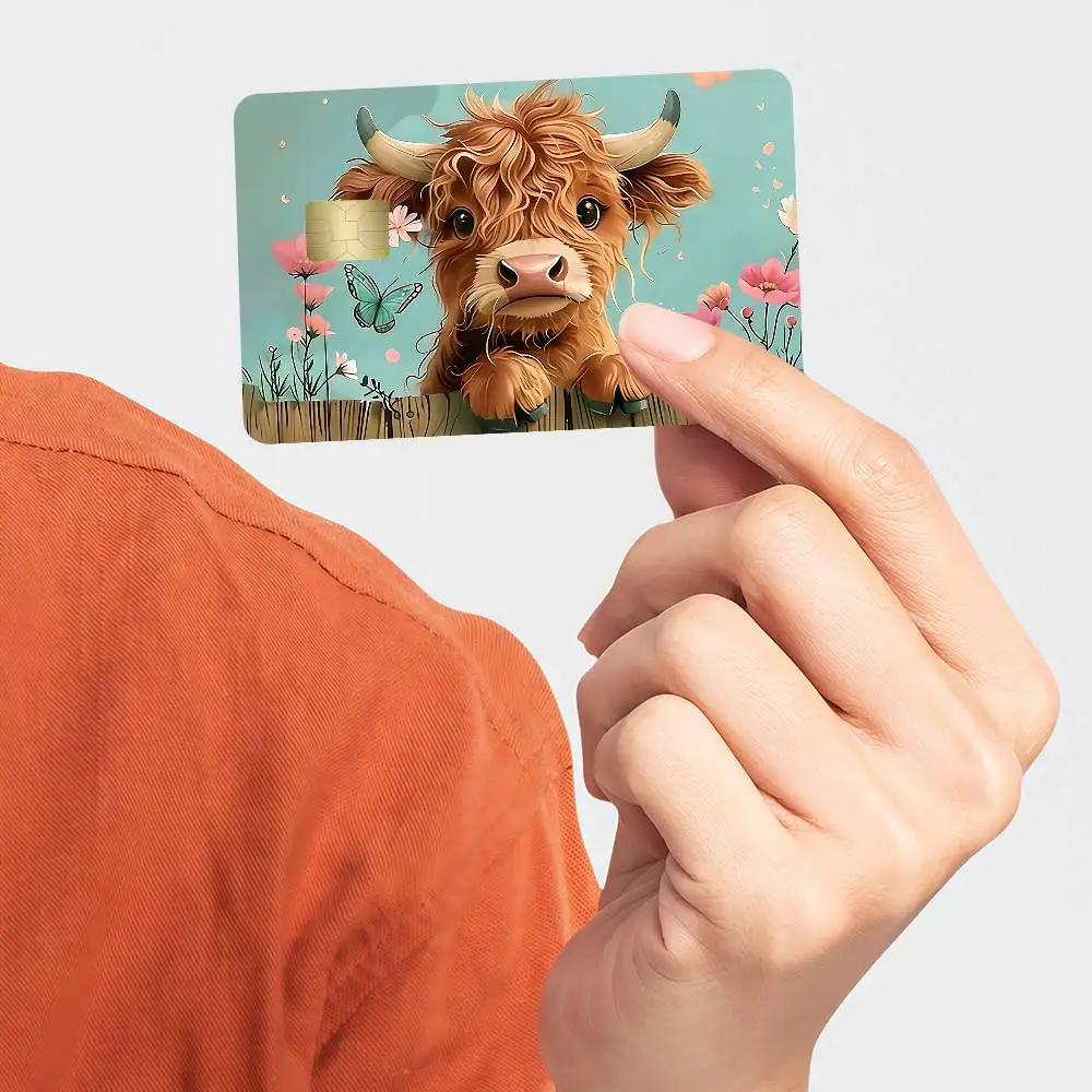 Lovely Highland Cattle Credit Card Skin Stickers for Bank Card Bus Metro Card Sticker Waterproof