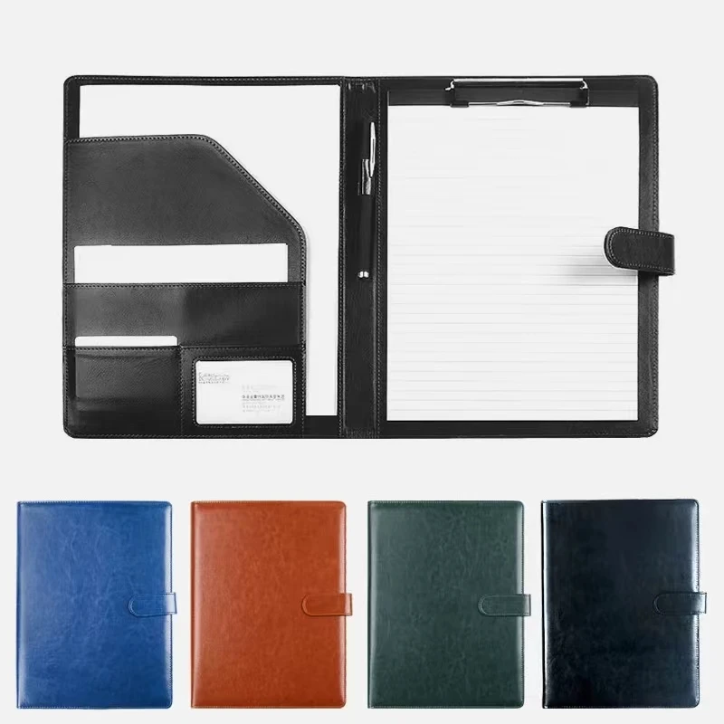 

Black A4 Leather Padfolio Portfolio File Folder Clipboard Clip Document Organizer Business Meeting Clamp Writing Pad for Office