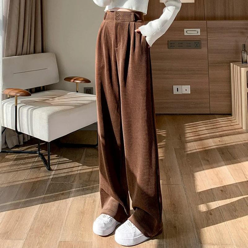 leg pants for women in spring, autumn, and winter, with a pear shaped figure that makes them look slim. Casual corduroy pants
