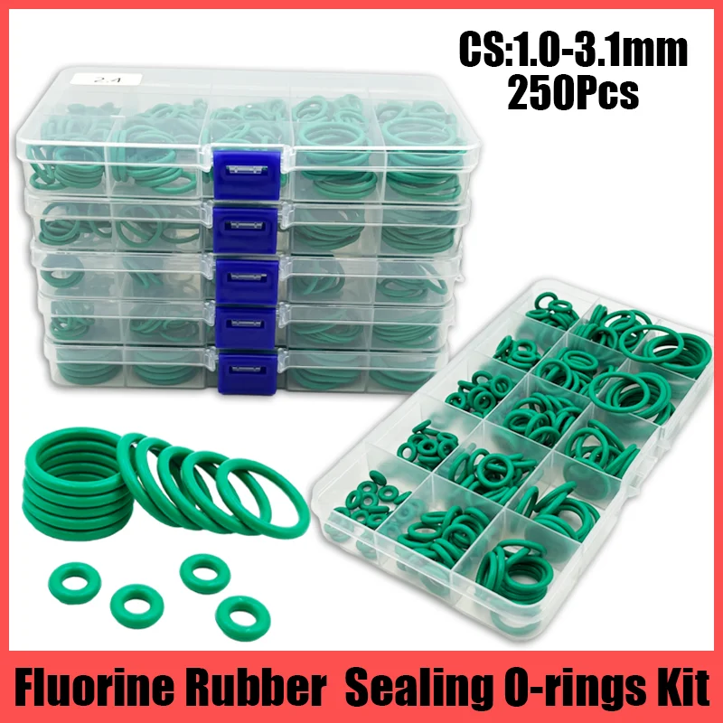 

FKM O Ring Kit Sealing Gasket Green Fluorine Rubber O-Ring Insulation Corrosion Resistant Heat Faucet Plumbing Automotive Gasket