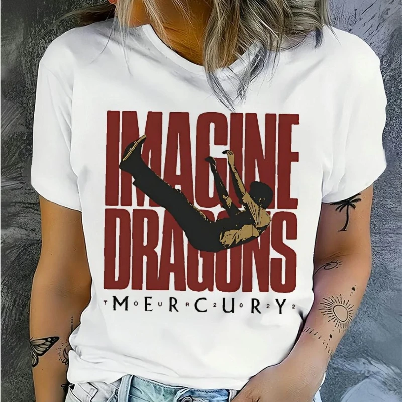 

Summer Ladies Imagine Dragons Mercury Pattern T-Shirt Soft Breathable Short Sleeve Crew Neck Casual Suitable for Everyday Wear