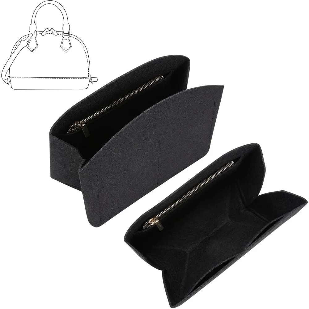 

2pcs Purse Organizer Insert Black Bag Organizer with Alloy Zipper Felt Handbags Base Shaper Shell-Shaped Tote Organizer Tote