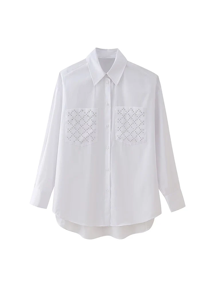 

2025 Women Summer Shirts Blouses Tops Fashion Solid Loose Long Sleeve Pockets Female Elegant Street Top Clothing
