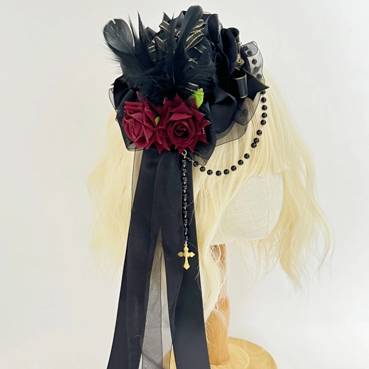 

Cosplay Gothic Performance Headgear Black Feather Top Hat Hairpin Retro Chain Hair Accessories Edge Clip Flat Hat Clips