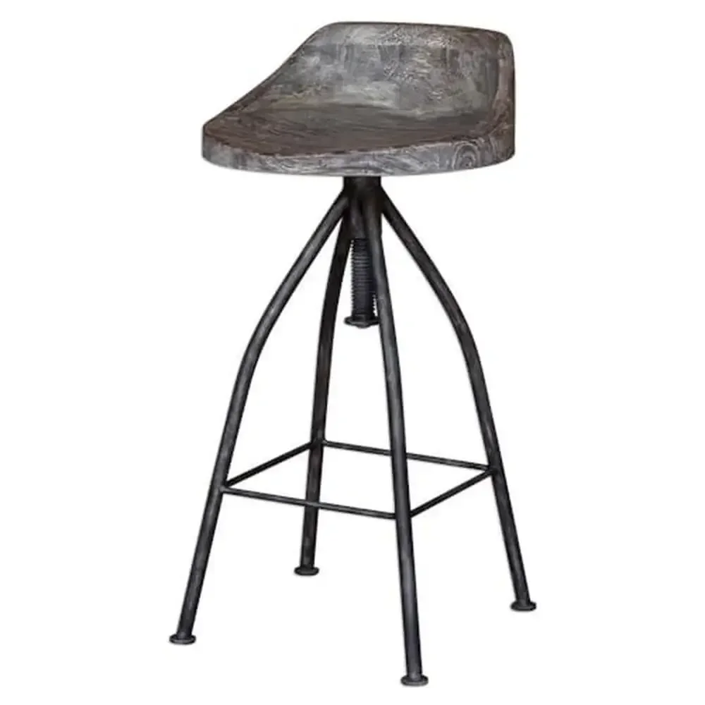 Rustic Iron Barstool Grey Wood Seat Counter Stool