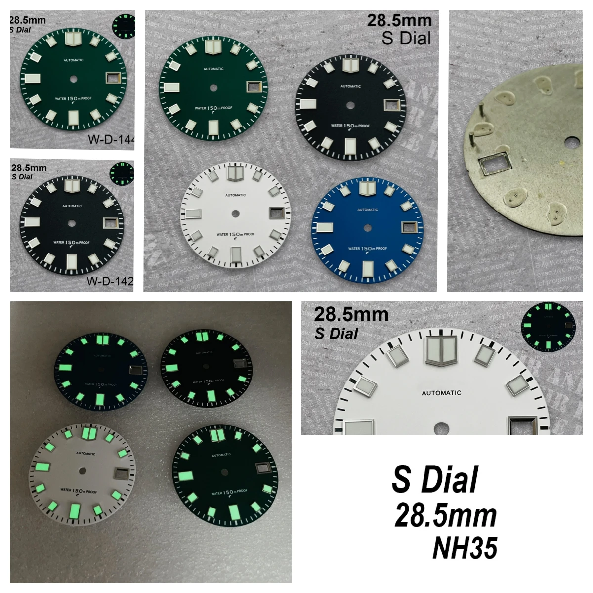 

28.5mm Diving S Logo Dial Suitable For NH35/NH36 Movement Green Luminous Matte High Quality Watch Modification Accessories