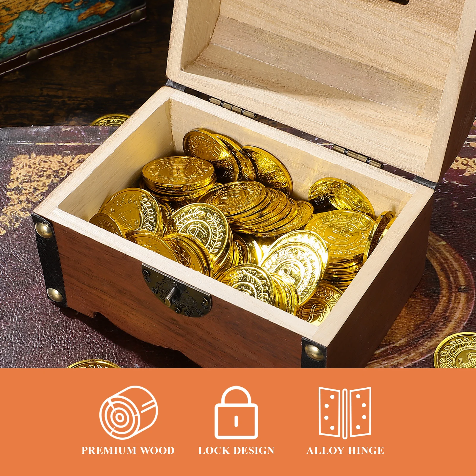 

Vintage Wooden Treasure Chest Box with Lock for Home Office Decor Coin Storage Piggy Bank Gift Idea Retro Style