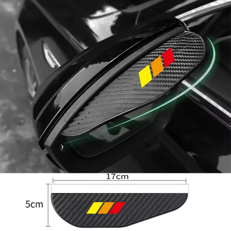 Three-Color Diagonal Yellow-Orange-Red Car Rearview Mirror Rain Shield Carbon Fiber Pattern Rain Guard Anti-Rain Reflective Mirror Rain Shield Widened and Enlarged
