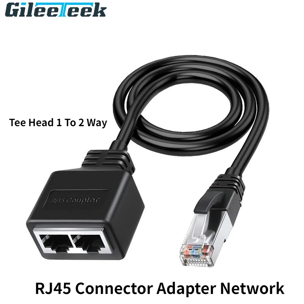 Conector RJ45 Adaptador de Rede Tee Head, Ethernet LAN Network Splitter, Extender Cable Port, 1 a 2 maneiras