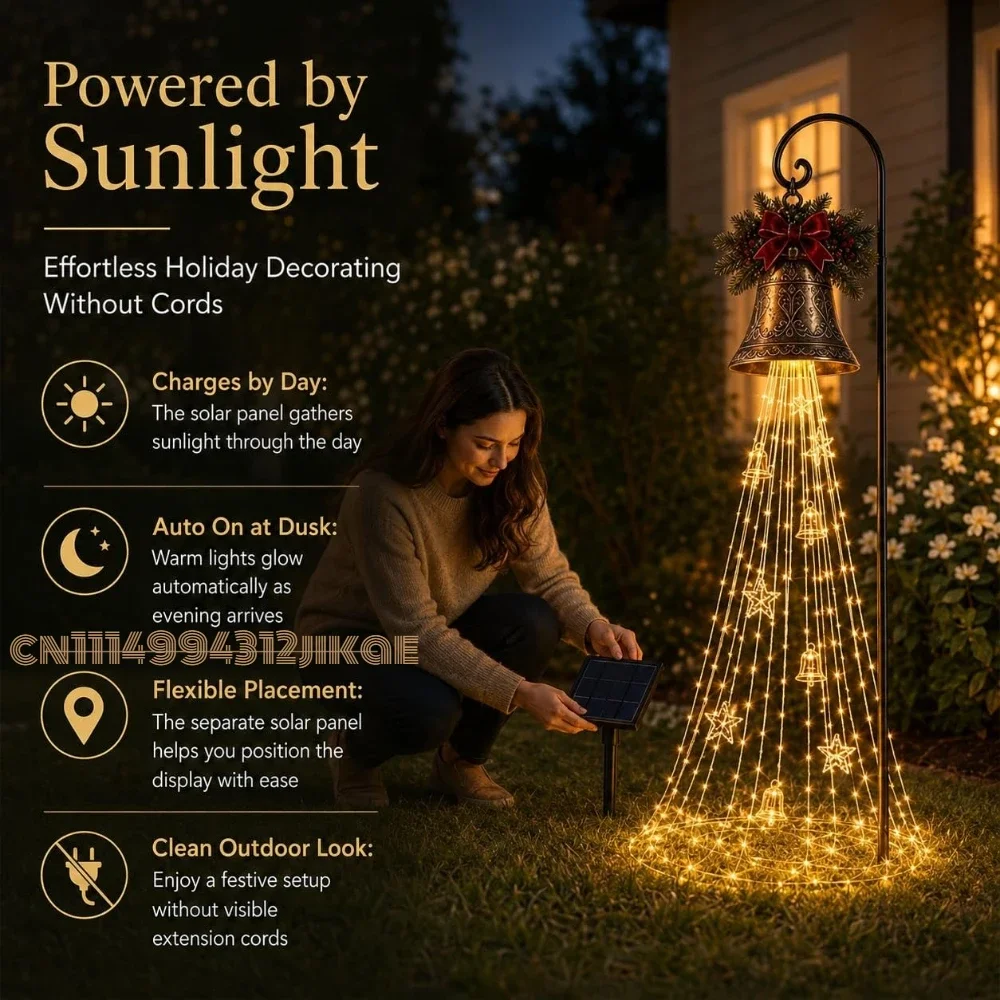 Christmas Bell Cascade Solar Yard Light, Outdoor Garden Christmas Decoration