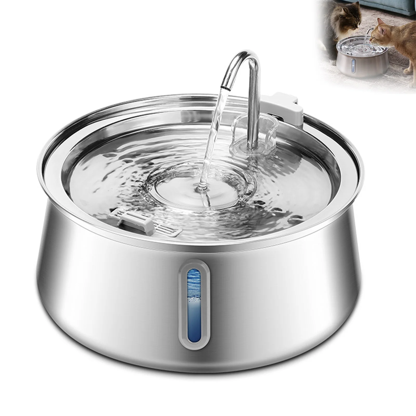 

Stainless Steel Cat Water Fountain Dispenser Multiple Cycle Filtration Easy Cleaning Water Dispenser for Small Medium Large Pet