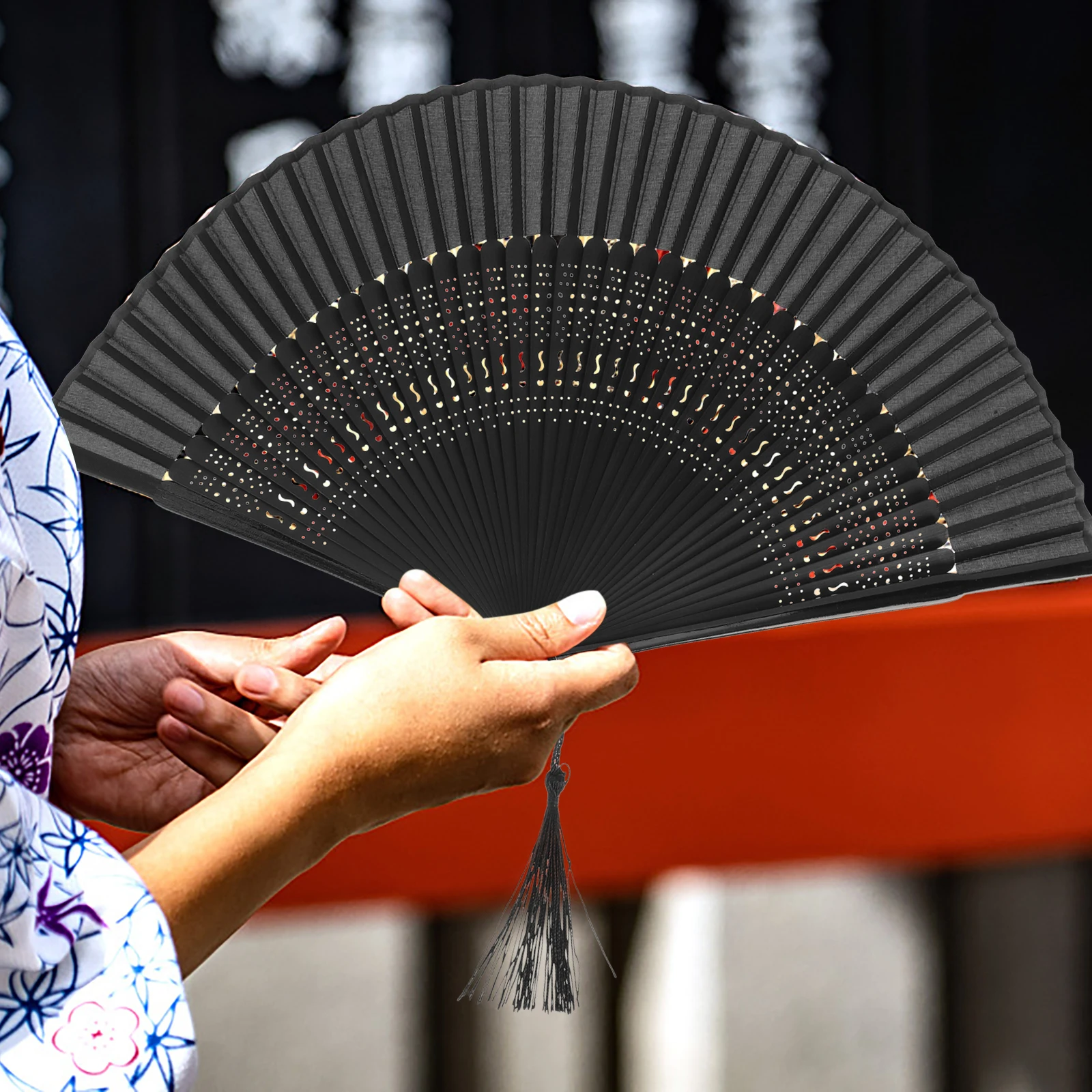 

Retro Folding Craft Hand Elegant Bamboo Tassel Dance Party Prop Foldable Lightweight Decorative Wedding Gift Stage Props Classic