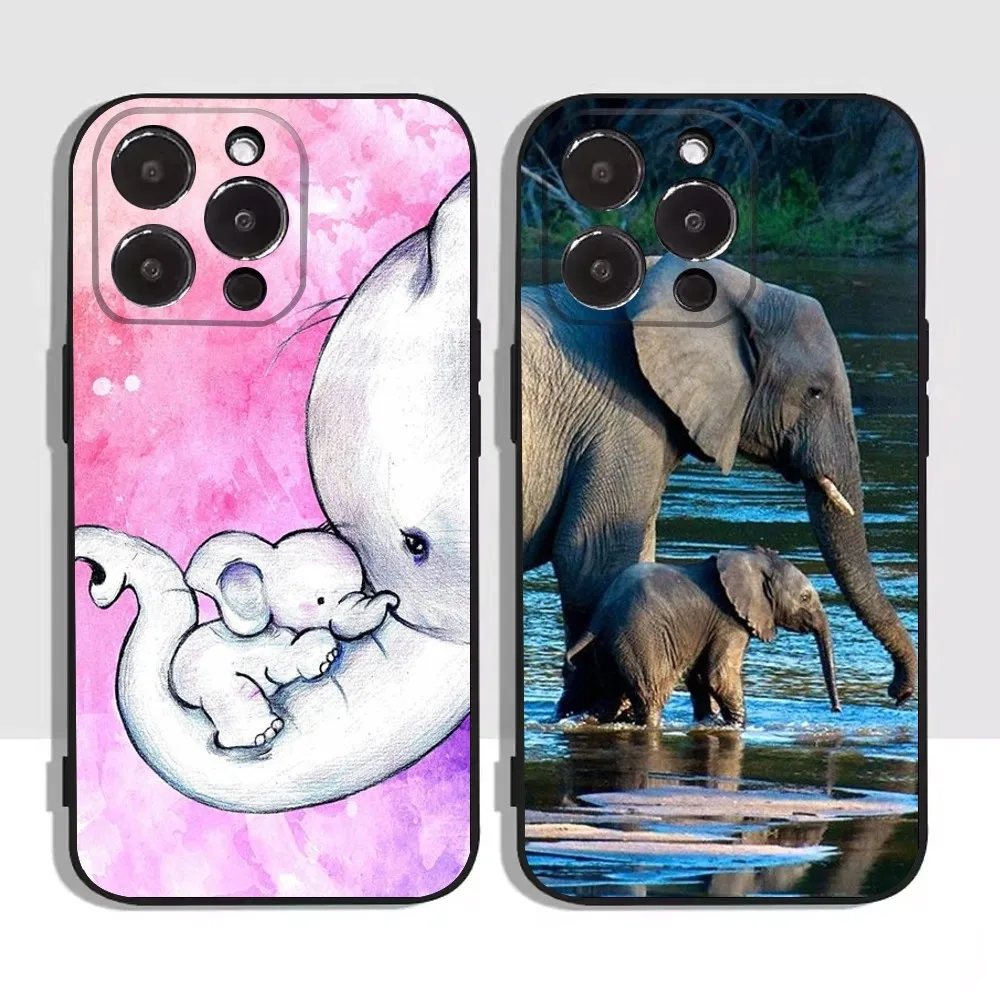 Baby Elephant Phone Case For Apple iPhone 15,14,13,12,11,XS,XR,X,8,7,Pro,Max,Plus,mini Silicone Black Cover