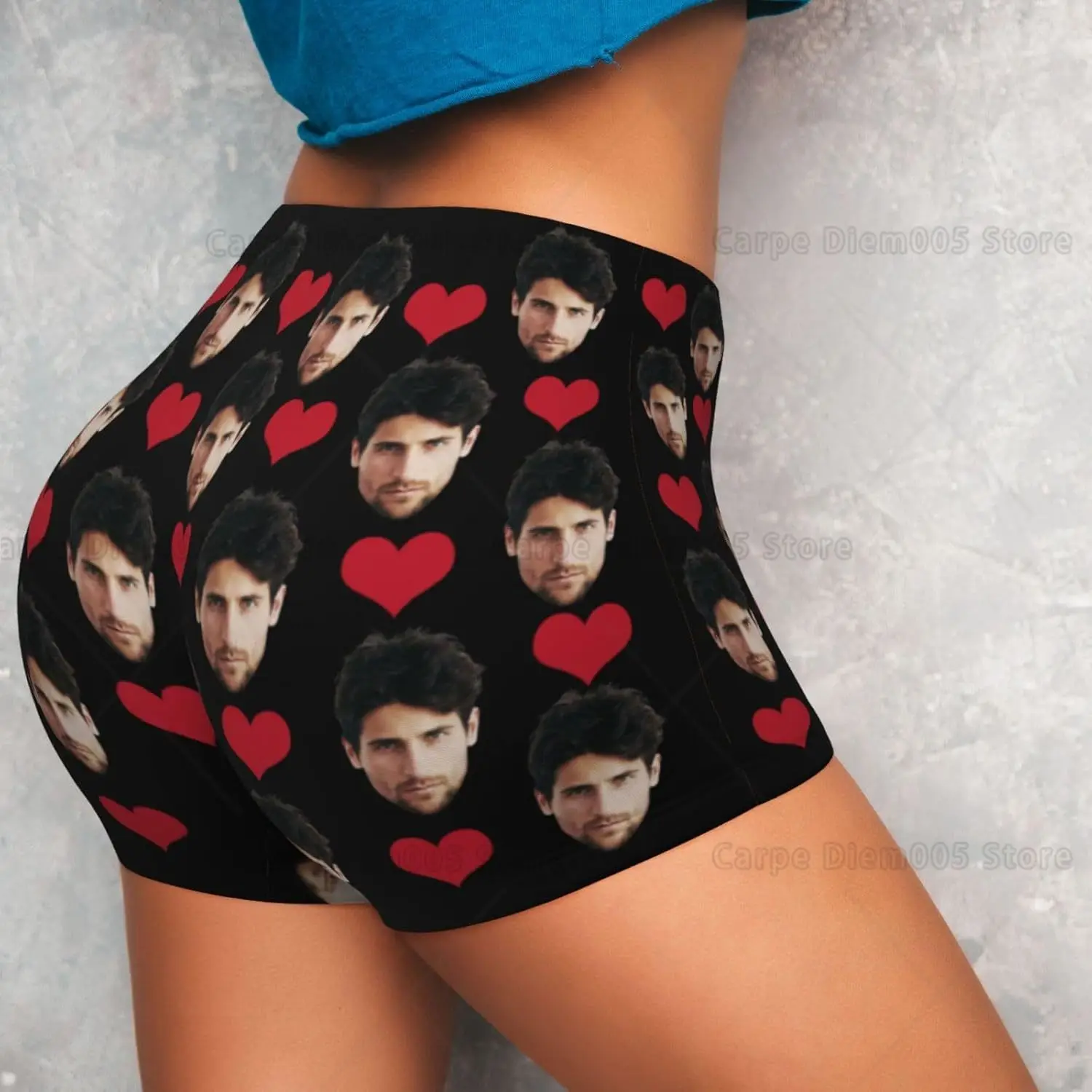 Pantaloncini personalizzati per il viso Personalizza pantaloncini da donna, viso e cuore, amo il fidanzato, regalo per la fidanzata, anniversario, regalo di San Valentino