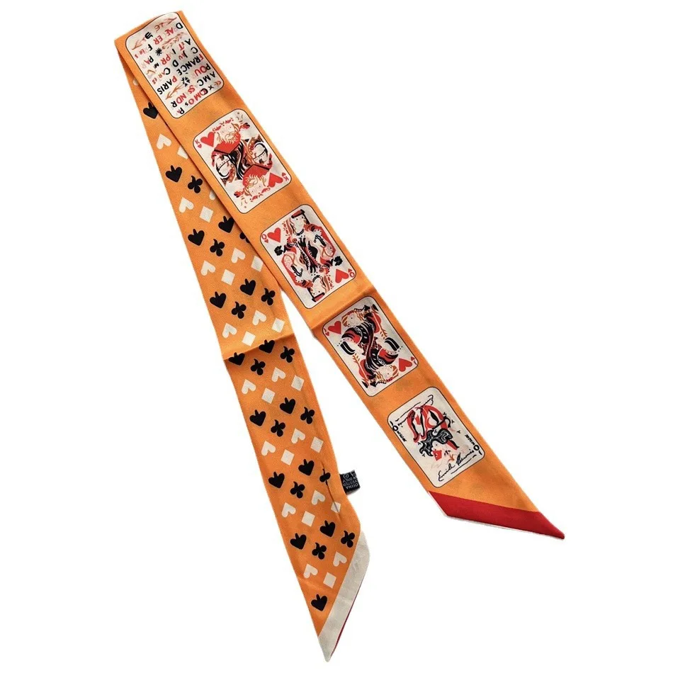 Four Seasons Present Poker Pattern Twill Scarf Women Hair Accessories European Style Bag Handle Ribbon Decorative Silk Band