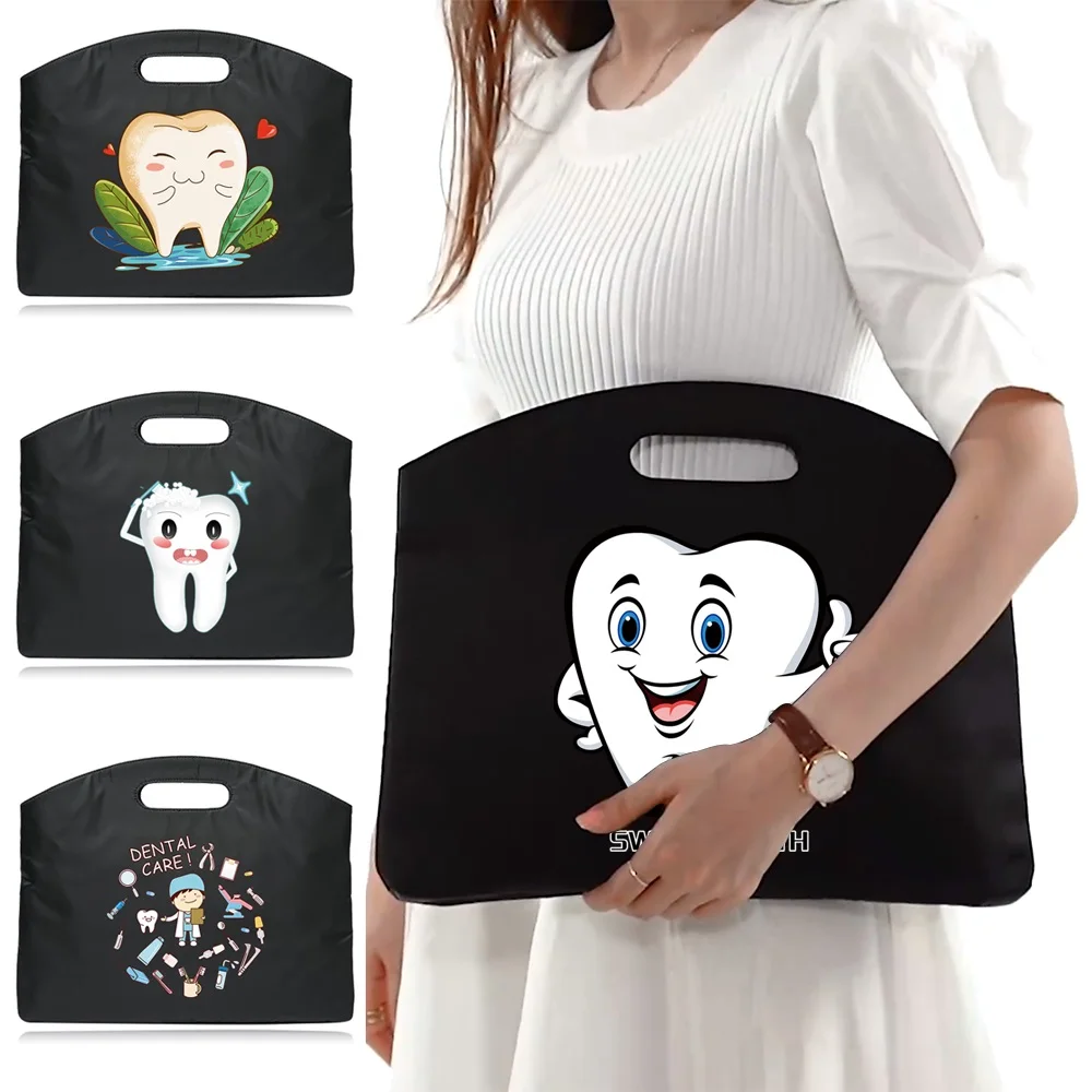 Simple Briefcase Business Document Bag Handbag Work Conference Bag Unisex Tablet Bag  Teeth  Print Tote Notebook Office Case