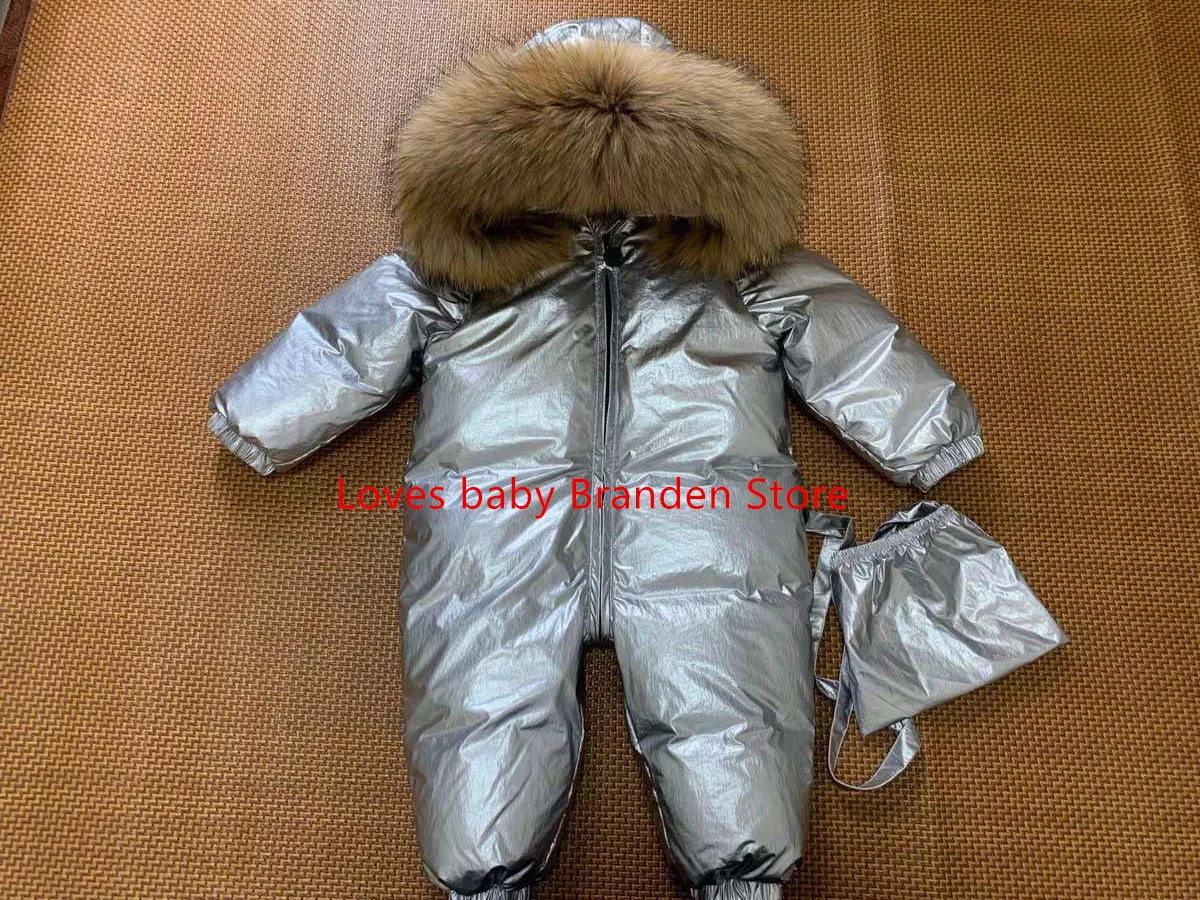 Russia Winter New Big Real Fur Collar Down Jumpsuits Children Thicken Down Coats Girls Parker -30 Degree Thicken Ws1072