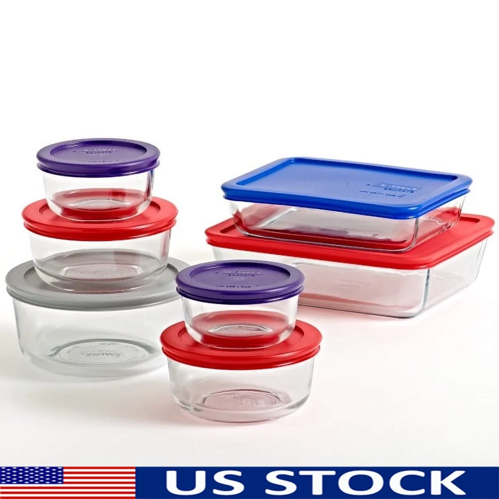 

14 Piece Glass Storage Container Set with Lids Durable Leakproof Food Storage Microwave Dishwasher Safe Kitchen Organization