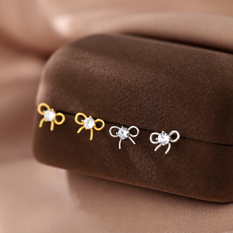 925 Silver Needles Ear Piercing Zircon Moon Butterfly Flower Gold Color Stud Earrings for Women Sweet Fashion Girl Jewelry Gift