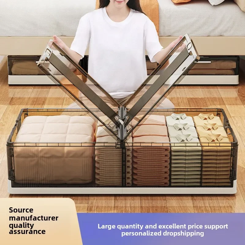 

Пластиковая пылезащитная утолщенная нижняя коробка большой емкости для одежды, складная прозрачная коробка для хранения с отделочной коробкой для хранения на колесах