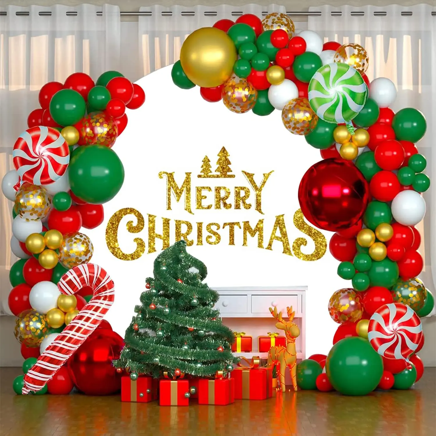 Christmas Round Backdrop Cover for Photography Red JingleBell Snowflake Winter Xmas Party Circle Background Decor Photo Studio