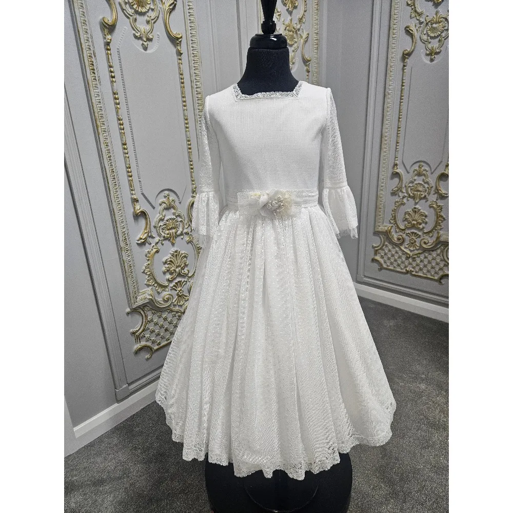 

Индивидуальное платье для девочки с аппликациями на свадьбу 2026: кружевное бальное платье с драпировкой для дня рождения, первого причастия, длинное детское платье