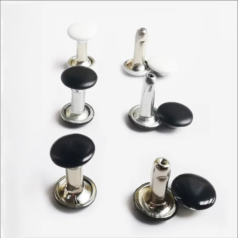 50Set Black/White High-Quality Metal Double Cap Rivets Round Head for Leather Crafts Shoes Bags Belts Garments and Bracelets DIY