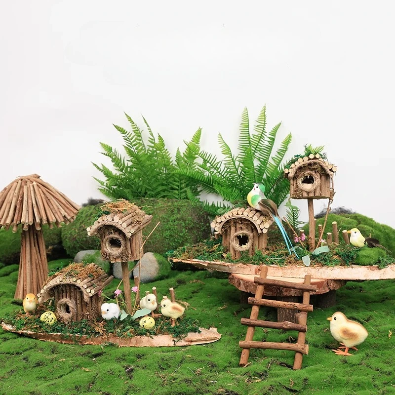 Modelo de cabina de rama de árbol, casa de DIY para muñecas, cuento de hadas de madera, casa pequeña de madera, decoración de micropaisaje para jardín al aire libre