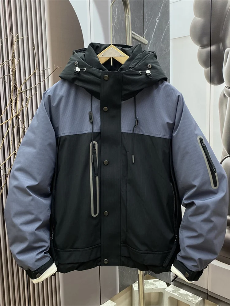 

Winter Thiened American Workwear Sle Hooded down Jaet Men's Warmth proof Patchwork Design Cold Resistance Coat