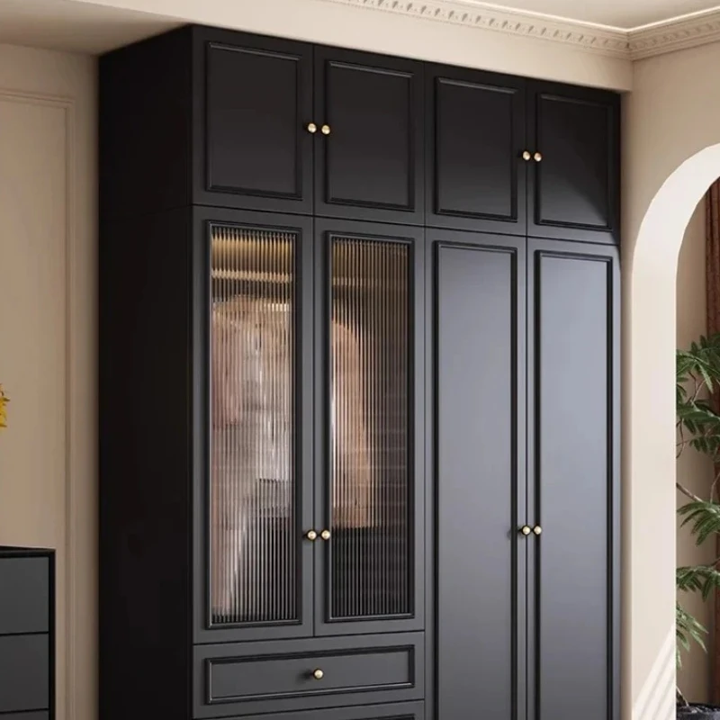 

Italian Minimalism Style Home Furniture Black Wardrobe Cabinets Glass Luxury Underwear Drawers Storage Clothes Cupboard Bedroom