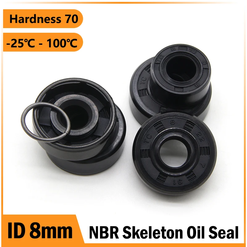 ID 8mm NBR Skeleton oil seal TC-8*12/14/15/16/18/20/22/26*3/5/6/7/8mm Black Nitrile Rubber Shaft Double Lip Oil Sealing Gaskets