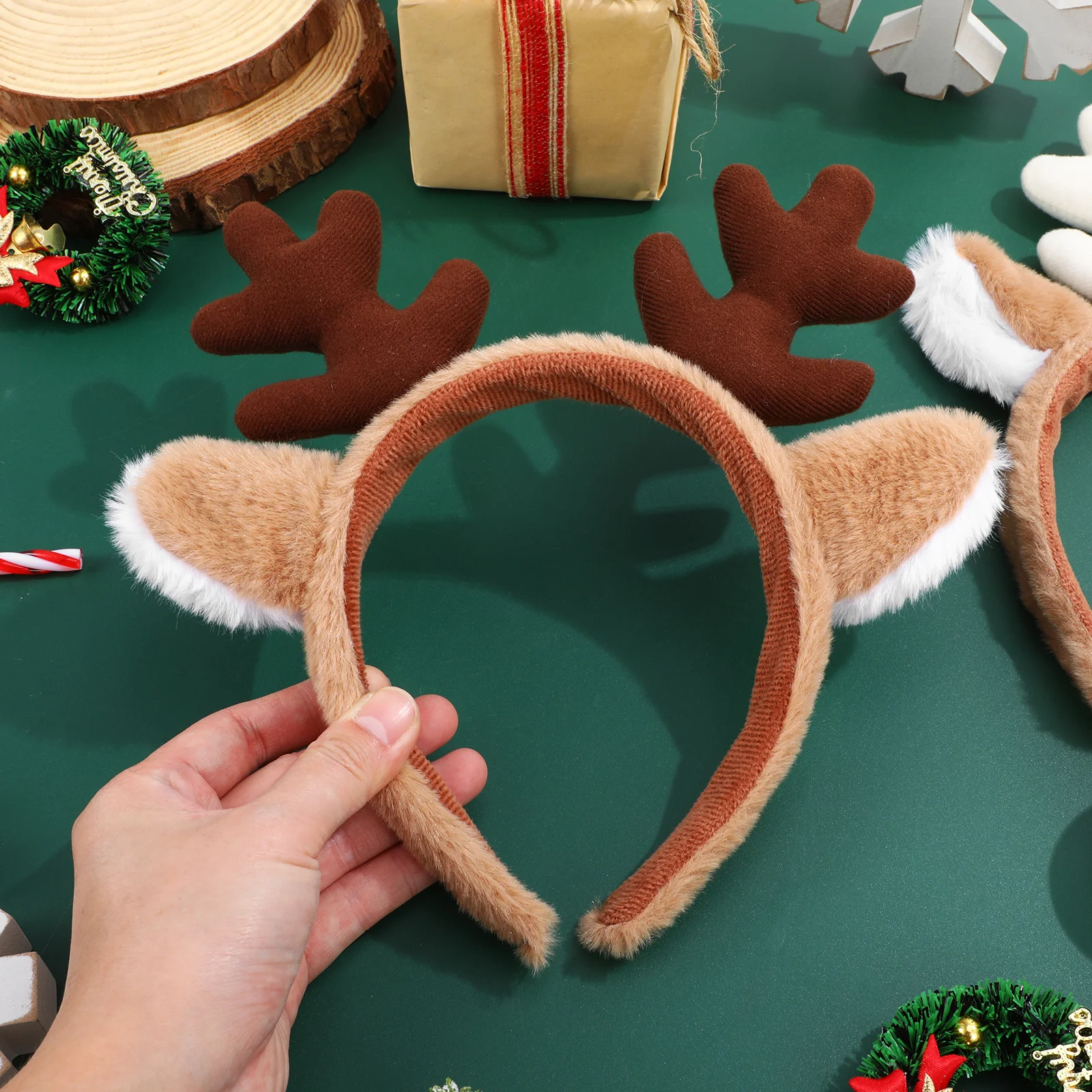 

2 Sets Christmas Deer Antlers Headband Rudolph Nose Set Lightweight Cute Reindeer Hairband Holiday Festival Reindeer Hairband