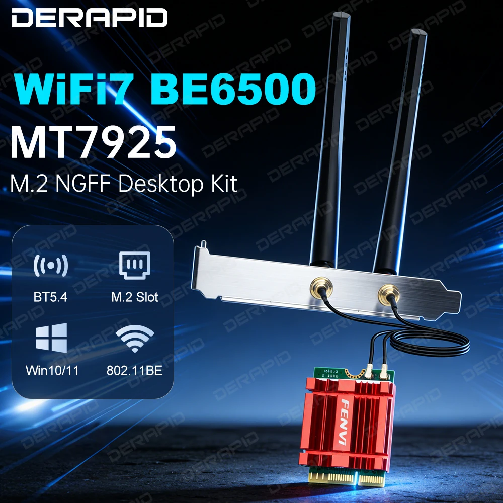 

Беспроводной адаптер WiFi 7 BE6500 MT7925, трехдиапазонный, BT5.4, M.2 NGFF, 6500 Мбит/с, для настольных ПК, сетевая карта 802.11be для Windows 10/11
