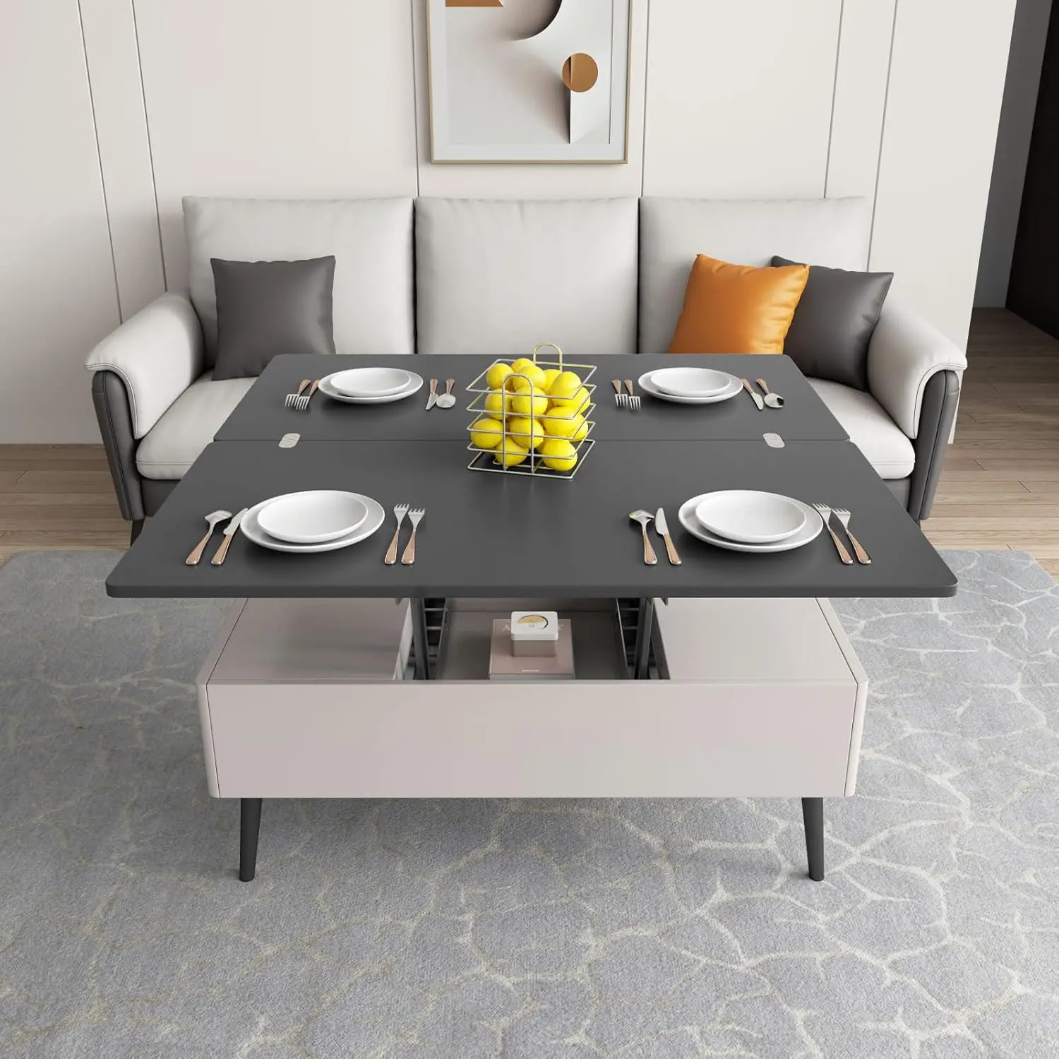 

Lift Top Coffee Table With Hidden Storage Compartment, 3 In 1 Multi-Function Center Table, Modern Lift Tabletop Coffee Table