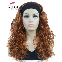 StrongBeauty Long 3/4 Half Wig With Orange Red Headband Women's Copper Red Color Long Curly Wavy Full Synthetic Wig for Women