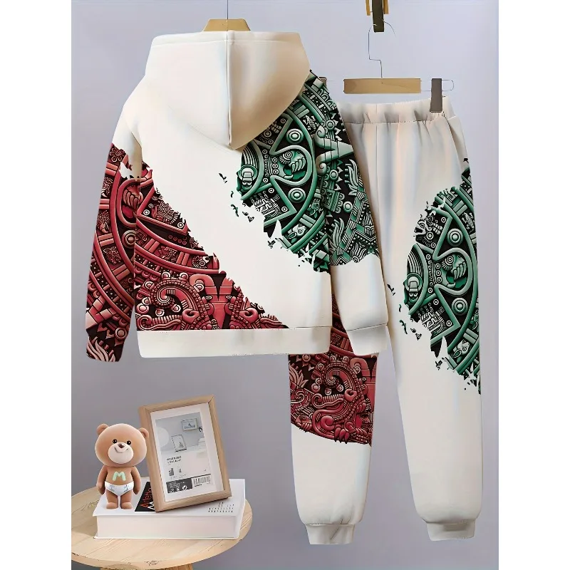 2025 Moda 3D Instrumento de guitarra digital Robot de dibujos animados Conjunto de pantalones con capucha impresos de moda