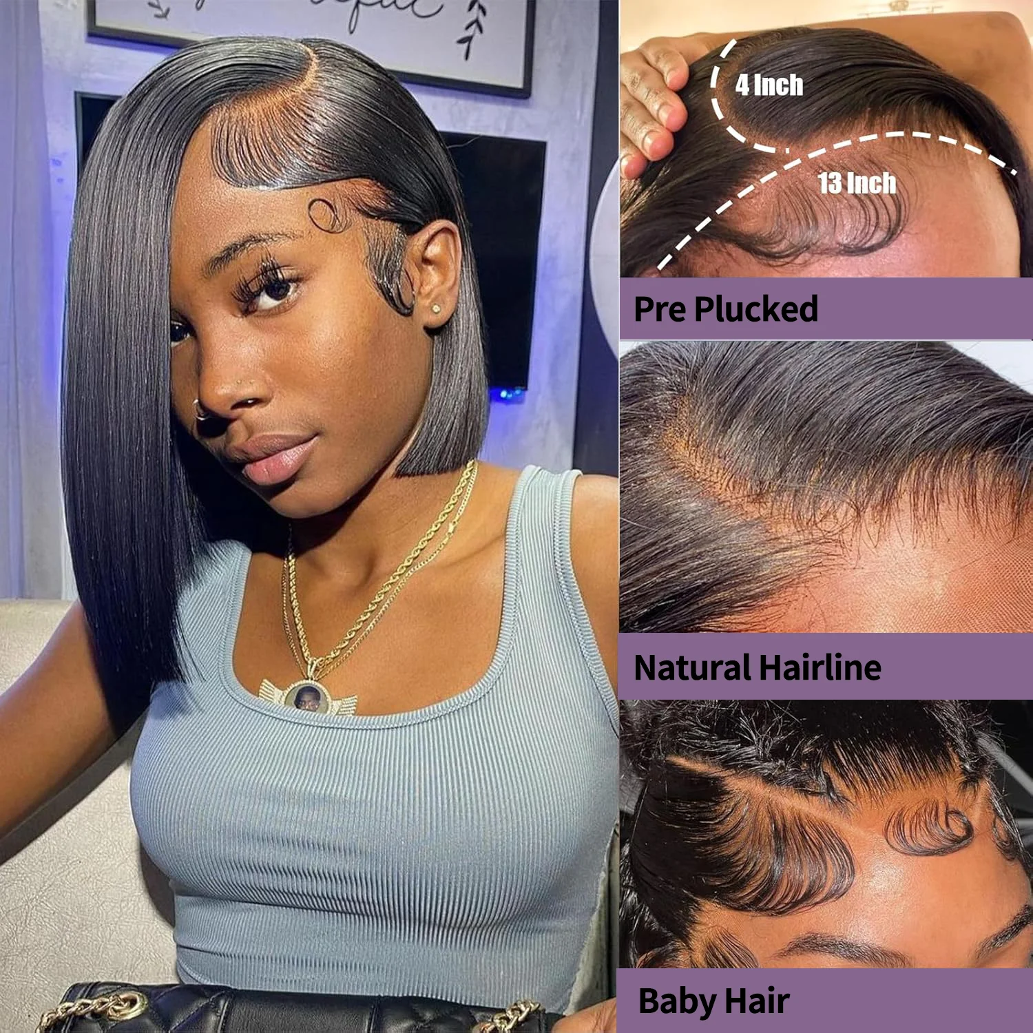 Short Bob Wigs 180 200 Density For Women Human Hair Straight Wig Ready To Go Human Hair Wig Pre Cut Preplucked Lace Air Wig