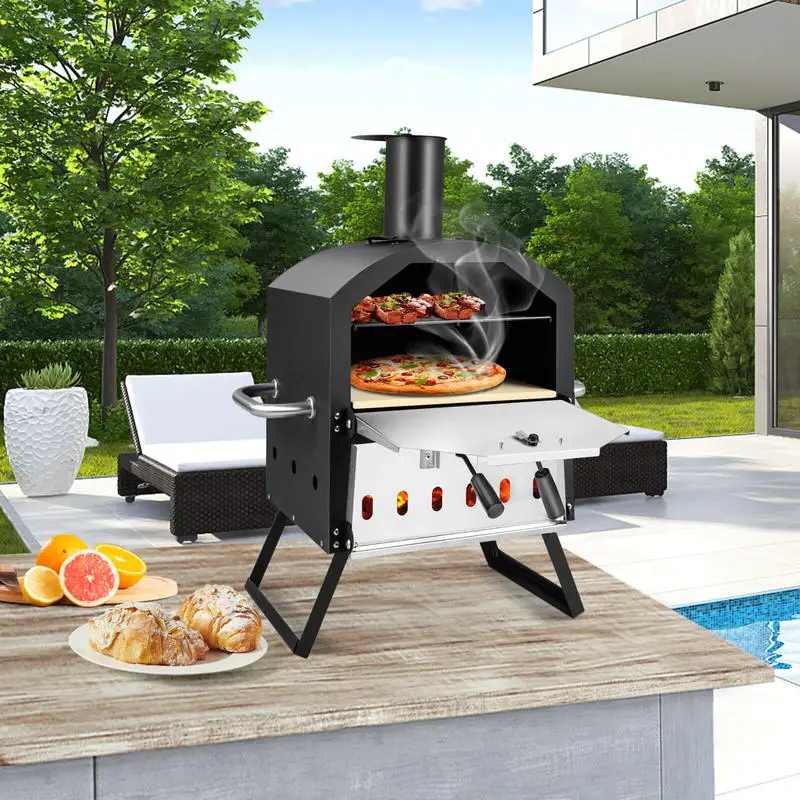 Factory Direct 2026 Außen Pizzaofen 85x55x70 Cm Mit Zweistufiger Doppelboden Konstruktion, Abnehmbarem Rost Und Klappbaren